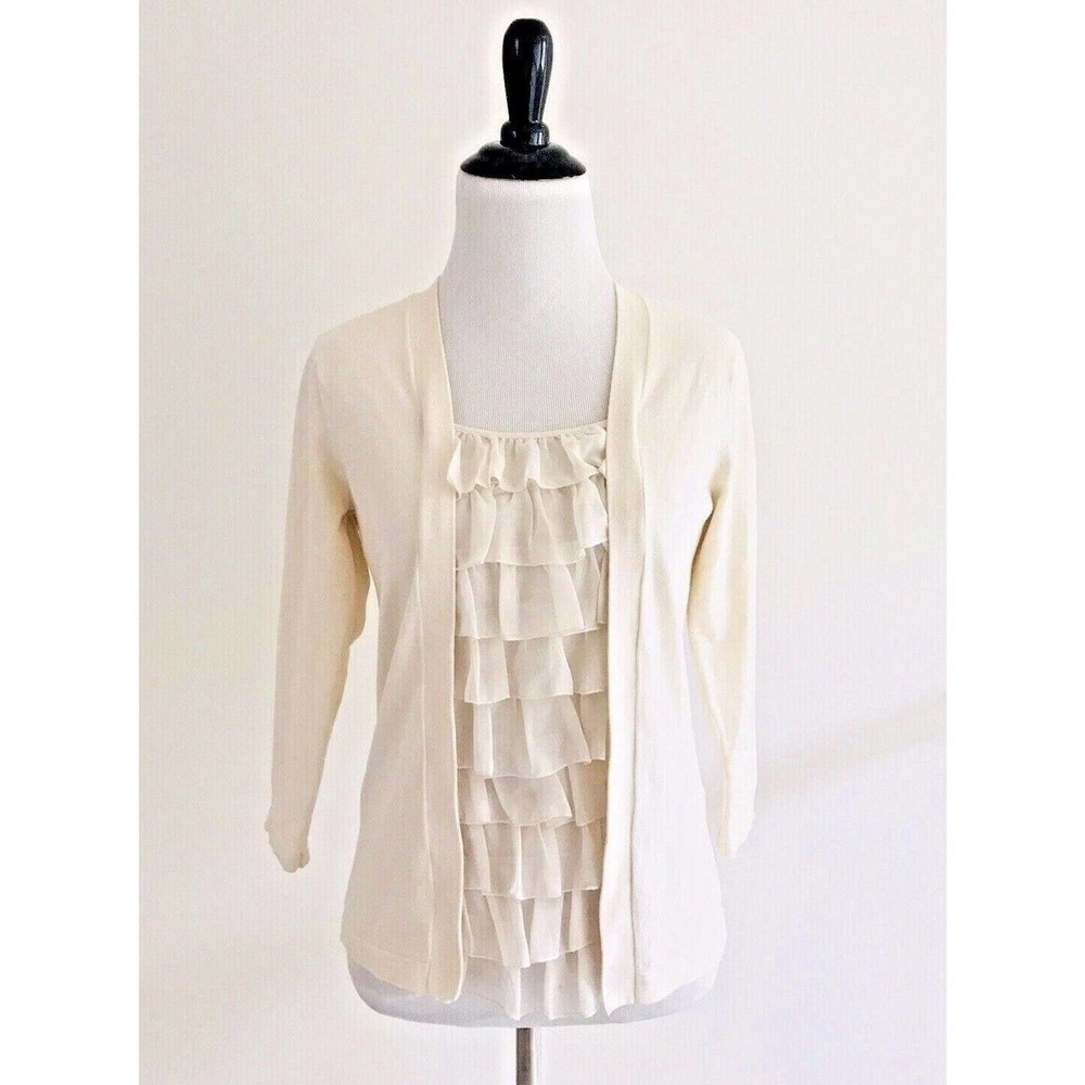 August Silk | Sweater Womens SM Beige Pullover Ruffle Cotton Square Neck